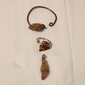 Amber Stone Brown Jewelry 3 Piece Set